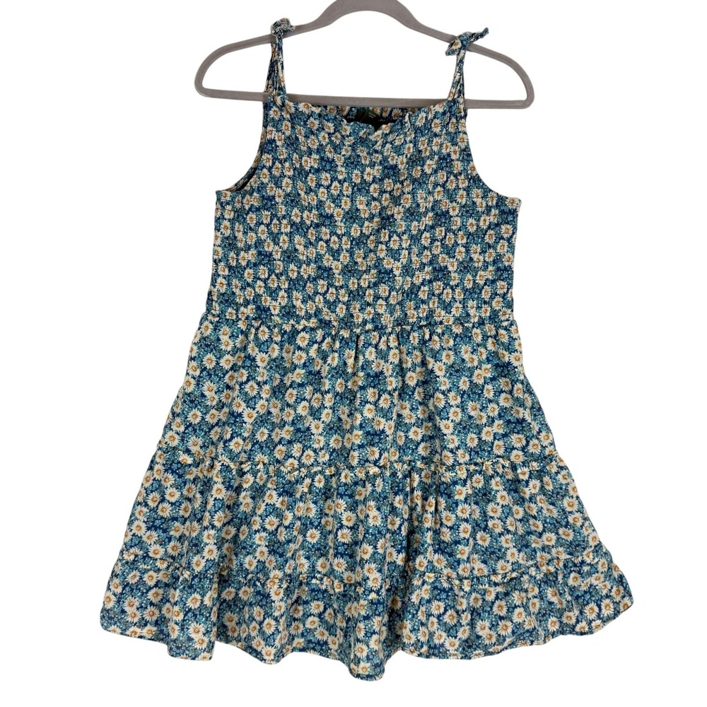 Wild Fable Dress Womens 2XL Blue Floral Smocked Tie Strap Ruffle Sundress Lined